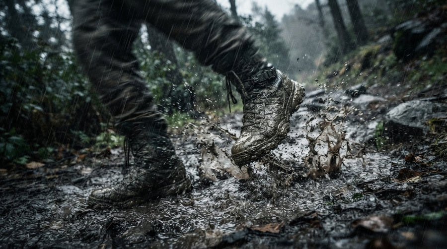 Boots sprinting through rain - C5P Fit tactical training