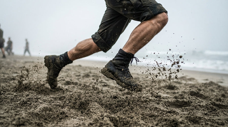 Recruit in boots on a mountain climb - the C5P Fit Challenge, beat every standard