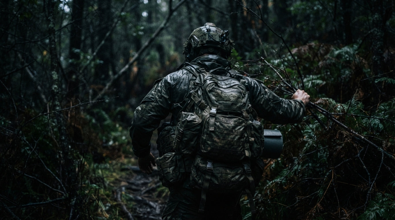 Soldier pushing through a forest - training past the minimum, C5P Fit