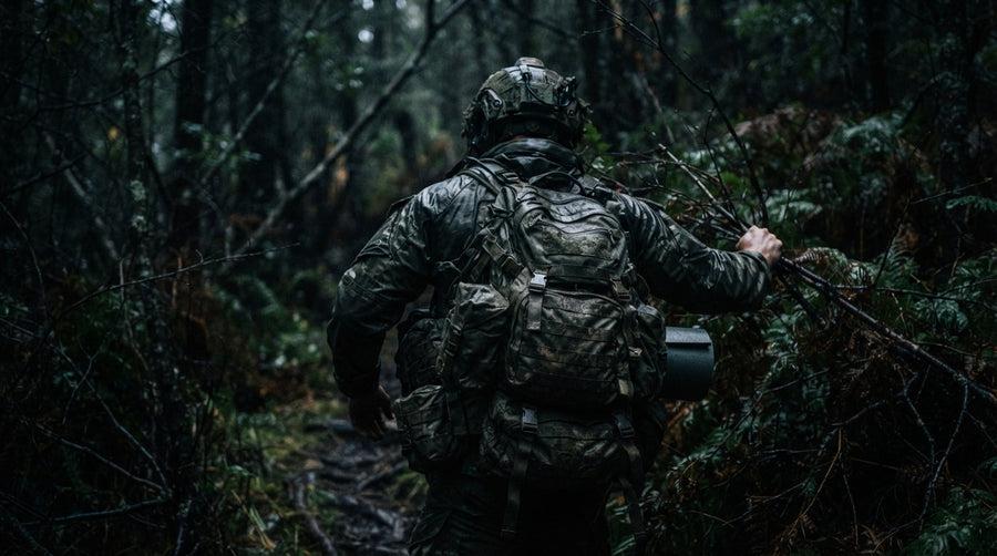 Soldier pushing through a forest - training past the minimum, C5P Fit