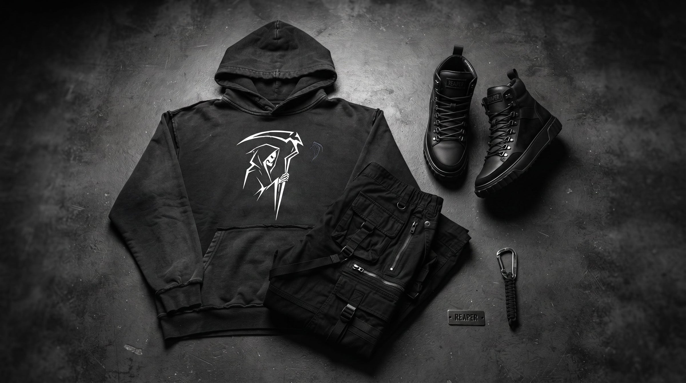 Grim reaper gym shirt collection banner, reaper checking his watch